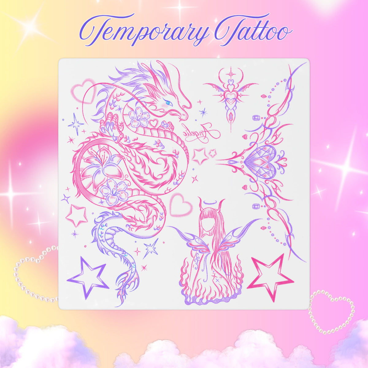 Pastel Dragon Temporary Tattoo
