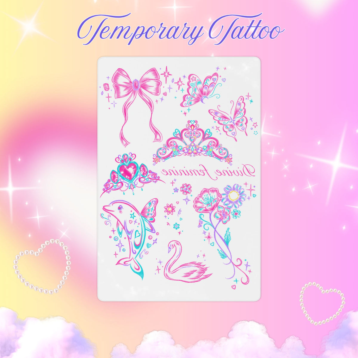 Tiara Swan & Butterflies Temporary Tattoo