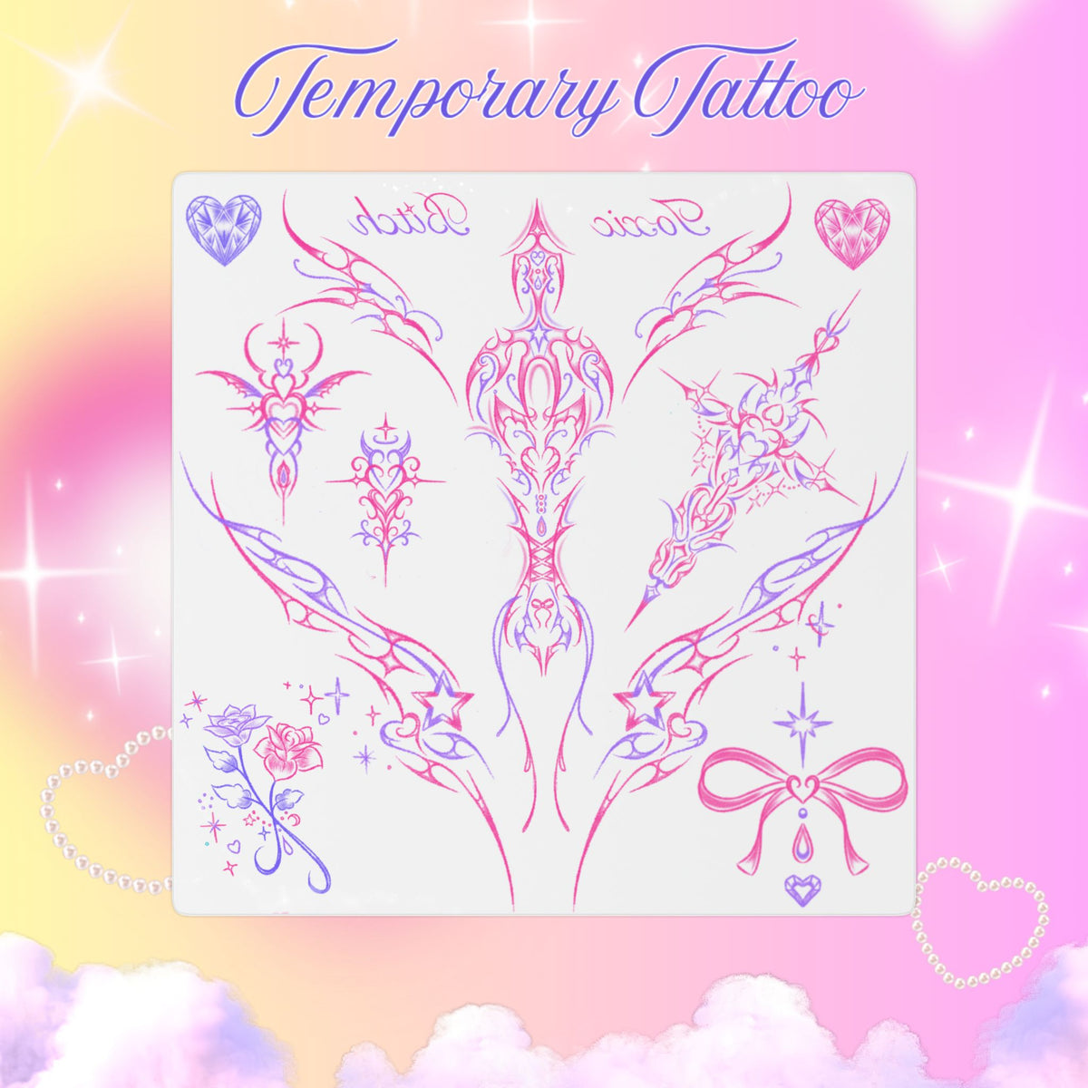 Pink Cyber Y2K Temporary Tattoo